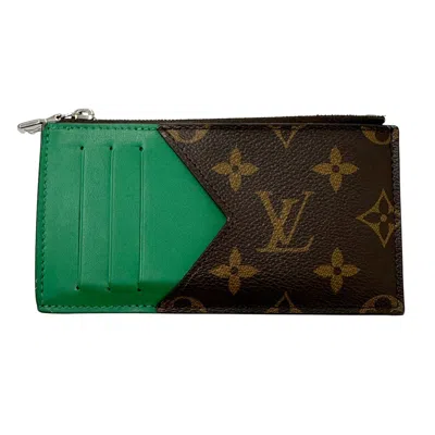 Pre-owned Louis Vuitton Brown Green Monogram Macassar Canvas Coin Purse/coin Case ()