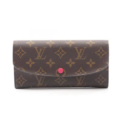Pre-owned Louis Vuitton Brown Hot Pink Pink Coated Canvas Long Wallet (bi-fold) ()