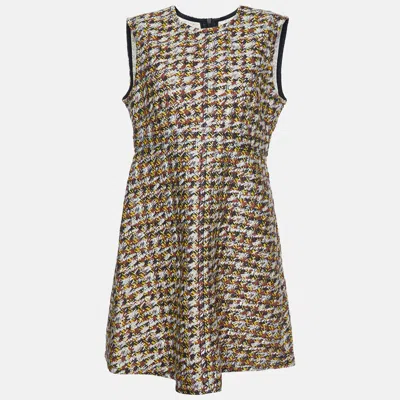 Pre-owned Louis Vuitton Brown Houndstooth Pattern Wool Sleeveless Dress L