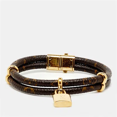 Pre-owned Louis Vuitton Brown Keep It Twice Monogram Canvas Padlock Charm Bracelet
