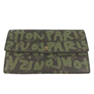 Pre-owned Louis Vuitton Brown Khaki Monogram Graffiti Long Wallet (tri-fold) () In Multi