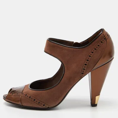 Pre-owned Louis Vuitton Brown Leather And Suede Peep Toe Sandals Size 39