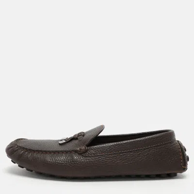 Pre-owned Louis Vuitton Brown Leather Bow Loafers Size 44