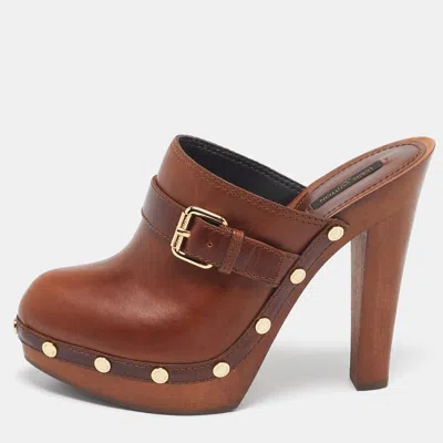 Pre-owned Louis Vuitton Brown Leather Buckle Detail Platform Clogs Size 39