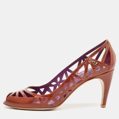 Pre-owned Louis Vuitton Brown Leather Cutout Peep Toe Pumps Size 38.5