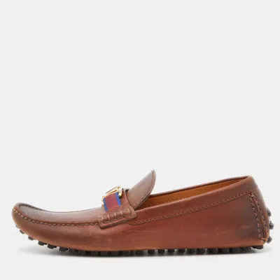 Pre-owned Louis Vuitton Brown Leather Hockenheim Slip On Loafers Size 41