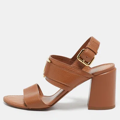 Pre-owned Louis Vuitton Brown Leather Horizon Ankle Strap Sandals Size 38.5