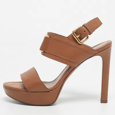 Pre-owned Louis Vuitton Brown Leather Horizon Platform Sandals Size 38
