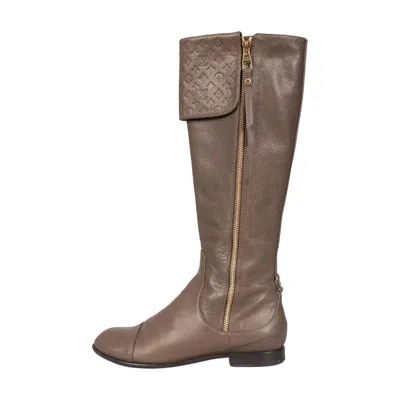 Pre-owned Louis Vuitton Brown Leather Knee Boots Gold Zippers 37.5