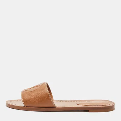 Pre-owned Louis Vuitton Brown Leather Lock It Flat Slides Size 37