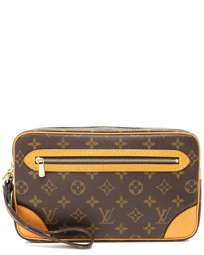 Pre-owned Louis Vuitton Brown Leather Marly Dragonne Gm Clutch (authentic Pre-loved)