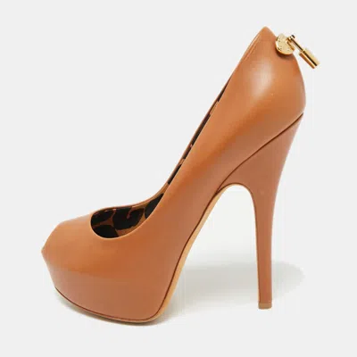 Pre-owned Louis Vuitton Brown Leather Oh Really! Peep Toe Pumps Size 39