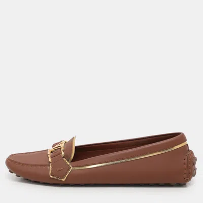 Pre-owned Louis Vuitton Brown Leather Oxford Slip On Loafers Size 37