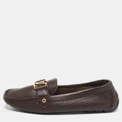 Pre-owned Louis Vuitton Brown Leather Oxford Slip On Loafers Size 38
