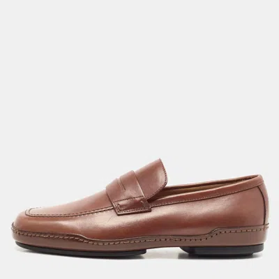 Pre-owned Louis Vuitton Brown Leather Penny Slip On Loafers Size 40.5