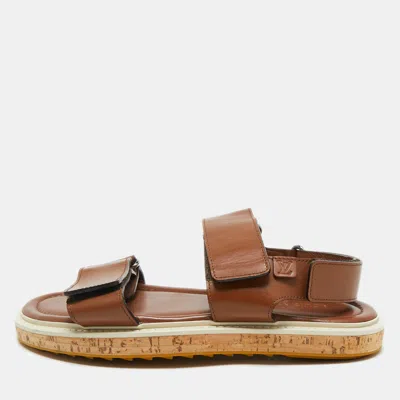 Pre-owned Louis Vuitton Brown Leather Velcro Strap Flat Sandals Size 41.5