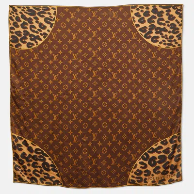 Pre-owned Louis Vuitton Brown Leopard Monogram Print Silk Scarf