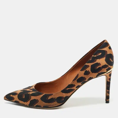 Pre-owned Louis Vuitton Brown Leopard Print Fabric Eyeline Pointed Toe Pumps Size 38.5