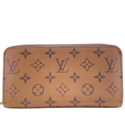 Pre-owned Louis Vuitton Brown Light Brown Monogram Canvas Leather Long Wallet (bi-fold) ()