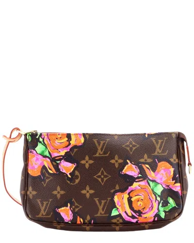 Pre-owned Louis Vuitton Brown Limited Edition Monogram Roses Pochette Accessoires  (authentic Pre-loved)