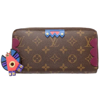 Pre-owned Louis Vuitton Brown Magenta Canvas Long Wallet (bi-fold) () In Brown, Magenta
