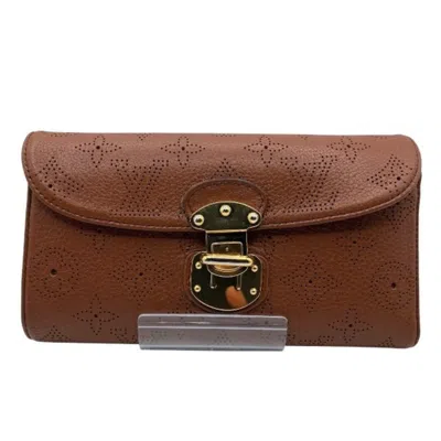 Pre-owned Louis Vuitton Brown Mahina Leather Leather Long Wallet (tri-fold) ()