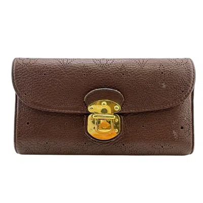 Pre-owned Louis Vuitton Brown Mahina Leather Middle Wallet (bi-fold) ()