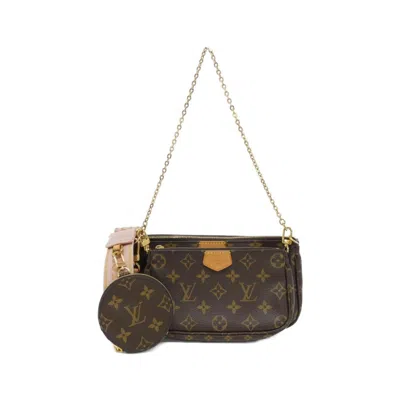 Pre-owned Louis Vuitton Brown Marron Rose Rose Clair Coated Canvas Pochette Shoulder Bag ()