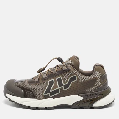 Pre-owned Louis Vuitton Brown Mesh And Leather Lv Runner Tatic Sneakers Size 44