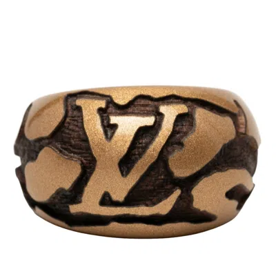 Pre-owned Louis Vuitton Brown Metallic Gold Wood Band Ring () In Brown, Metallic Gold