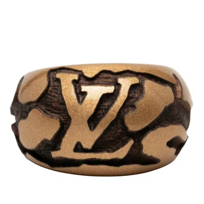 Pre-owned Louis Vuitton Brown Metallic Gold Wood Band Ring () In Brown, Metallic Gold