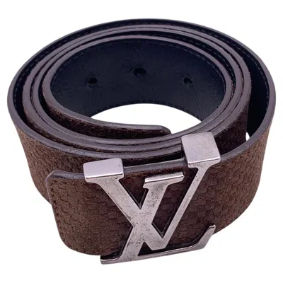 Pre-owned Louis Vuitton Brown Mini Damier Suede Lv Initiales Belt Size 95