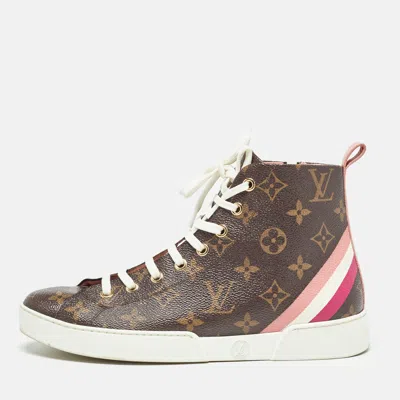 Pre-owned Louis Vuitton Brown Monogram Canvas And Leather High Top Sneakers Size 37