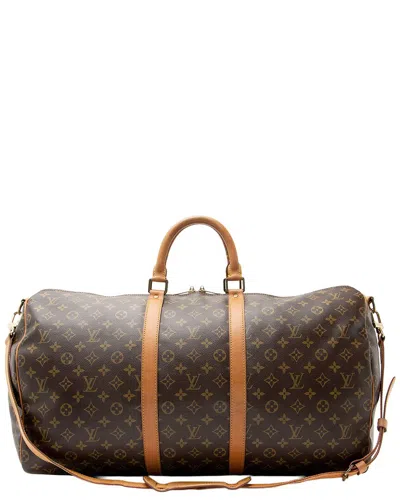 Pre-owned Louis Vuitton Brown Monogram Canvas & Leather Keepall Bandouliere 55  (authentic Pre-loved)