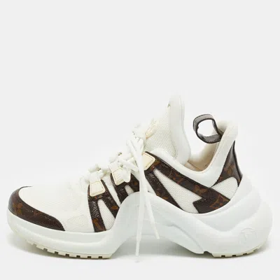 Pre-owned Louis Vuitton Brown Monogram Canvas And Mesh Archlight Sneakers Size 37 In White