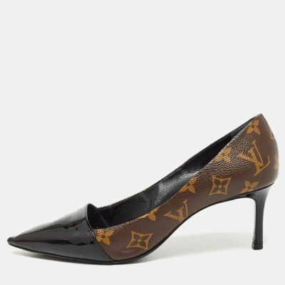 Pre-owned Louis Vuitton Brown Monogram Canvas And Patent Leather Chérie Pumps Size 38