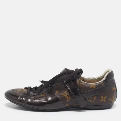 Pre-owned Louis Vuitton Brown Monogram Canvas And Patent Leather Low Top Sneakers Size 37.5