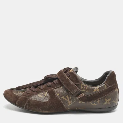 Pre-owned Louis Vuitton Brown Monogram Canvas And Suede Lace Up Sneakers Size 37
