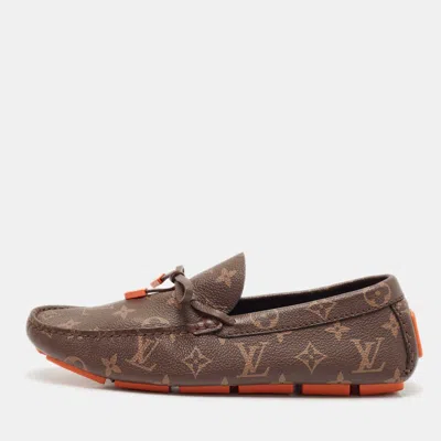 Pre-owned Louis Vuitton Brown Monogram Canvas Driver Loafers Size 40.5