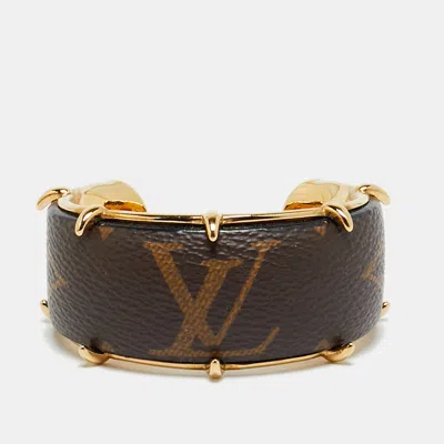 Pre-owned Louis Vuitton Brown Monogram Canvas Gold Tone Cuff Bracelet S