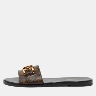 Pre-owned Louis Vuitton Brown Monogram Canvas Lock It Flat Slide Sandals Size 39