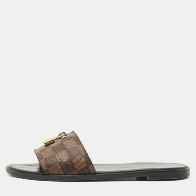 Pre-owned Louis Vuitton Brown Monogram Canvas Lock It Slides Sandals Size 38