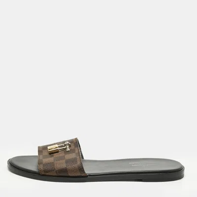 Pre-owned Louis Vuitton Brown Monogram Canvas Lock It Slides Sandals Size 39.5