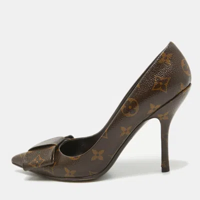 Pre-owned Louis Vuitton Brown Monogram Canvas Louise Bow Pointed Toe Pumps Size 36.5