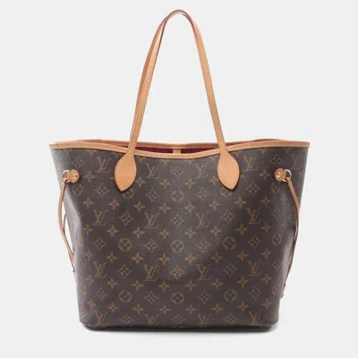 Pre-owned Louis Vuitton Brown Monogram Canvas Neverfull Mm Tote