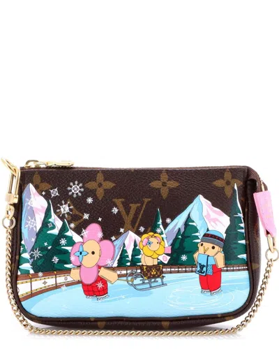 Pre-owned Louis Vuitton Brown Monogram Canvas Pochette Accessoires Limited Edition  Vivienne Xmas Mini (authen