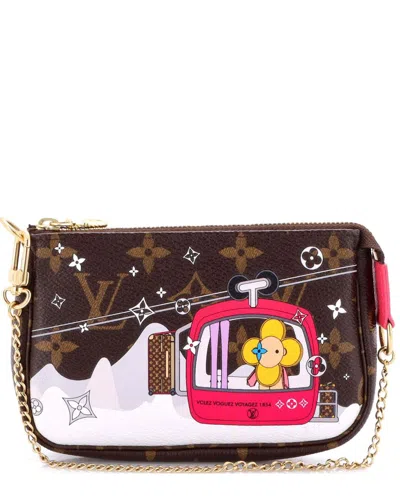 Pre-owned Louis Vuitton Brown Monogram Canvas Pochette Accessoires Limited Edition  Vivienne Xmas Mini (authen