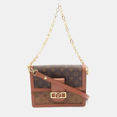Pre-owned Louis Vuitton Dauphine Mm Shoulder Bag Coated Canvas Leather Monogram Reverse Brown Beige