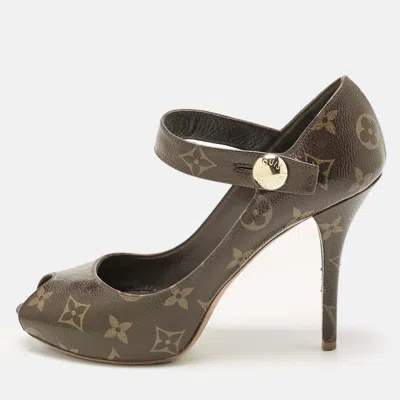 Pre-owned Louis Vuitton Brown Monogram Canvas Ritual Mary Jane Peep Toe Pumps Size 37.5