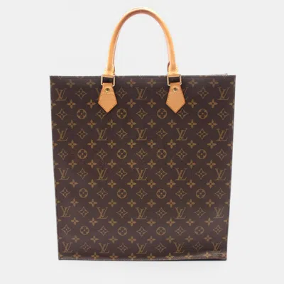 Pre-owned Louis Vuitton Sac Plat Tote Bag Monogram Canvas Leather Brown